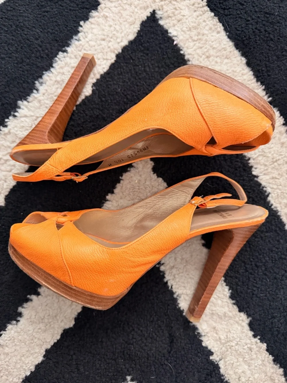 Stuart Weitzman Orange Slingback Peep-Toe Heels